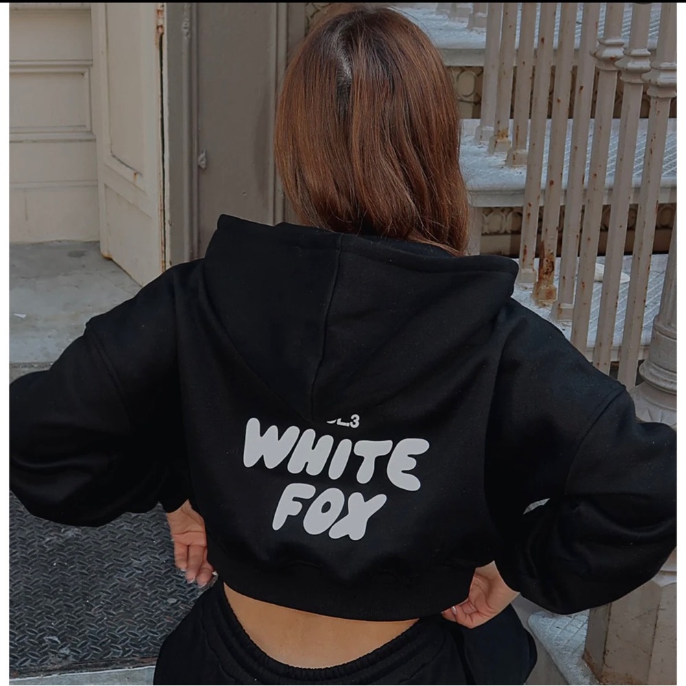White Fox Black Hoodie (like new- worn once)